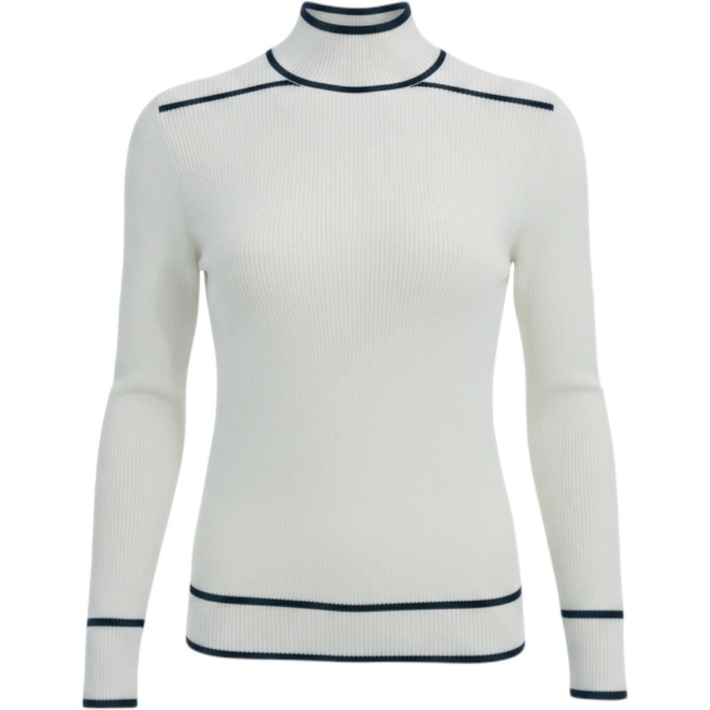 Retrelogy White Turtleneck Piped Black Brass Button Cuff Ribbed Sweater Medium